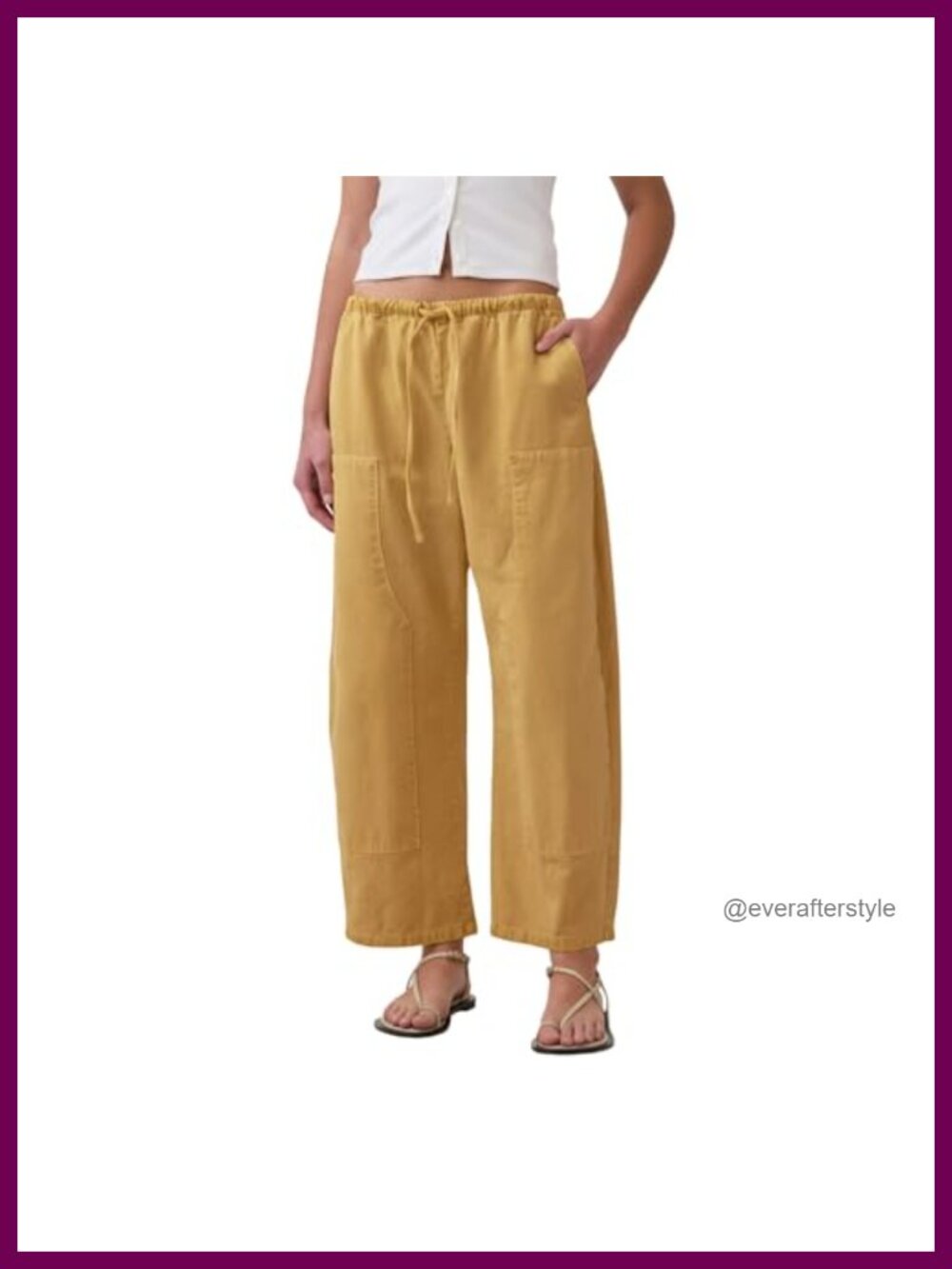 Womens 100% Cotton Barrel Pants Wide Leg Tapered Leg Pull On Casual Hiking